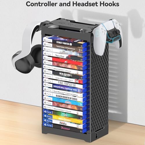 Video Game Disc Rack Tower Storage Holder Stand with Controller Holder C94852