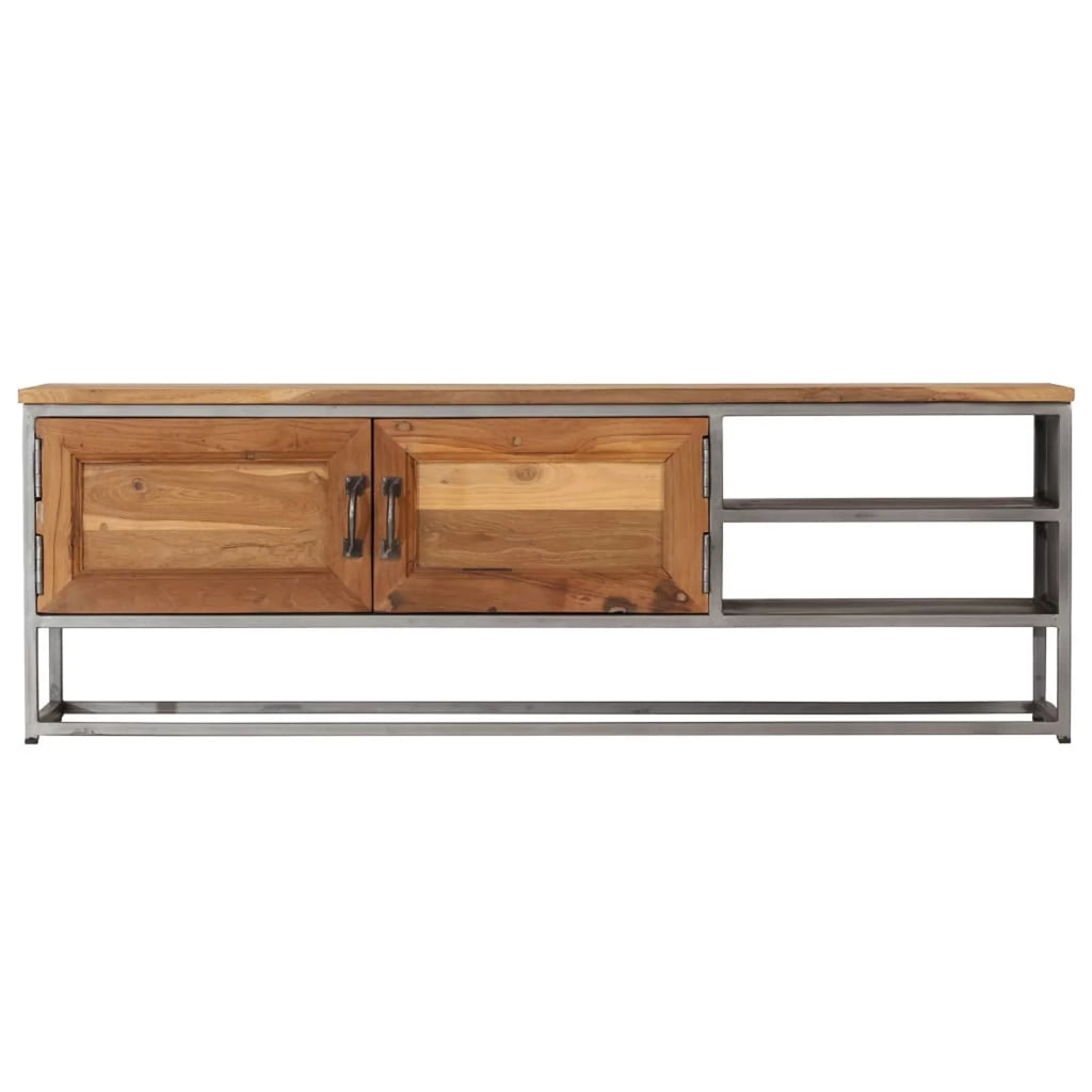 Teak Wood TV Stand with Storage Cabinet and Shelves Steel Frame Z530