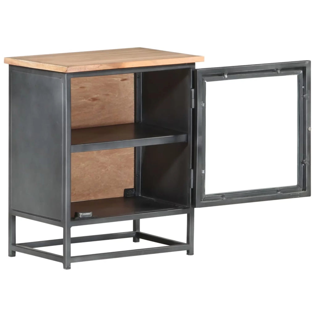 Gray Acacia Wood Bedside Cabinet with Glass Door N98126
