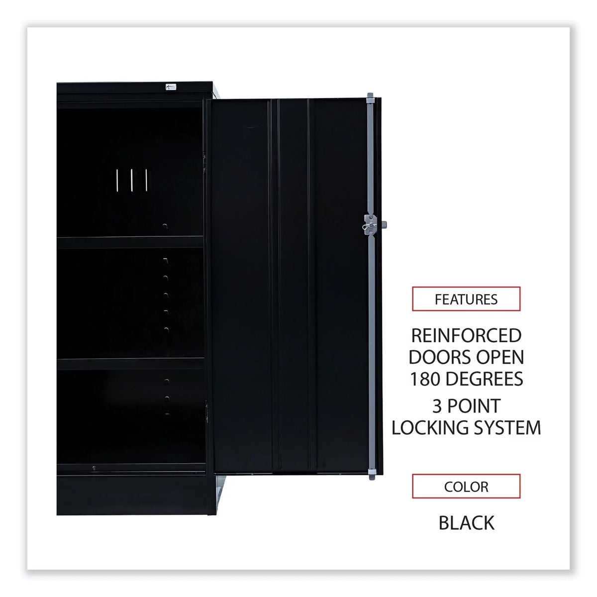 Black Heavy-Duty Welded Storage Cabinet with Two Adjustable Shelves Q34507