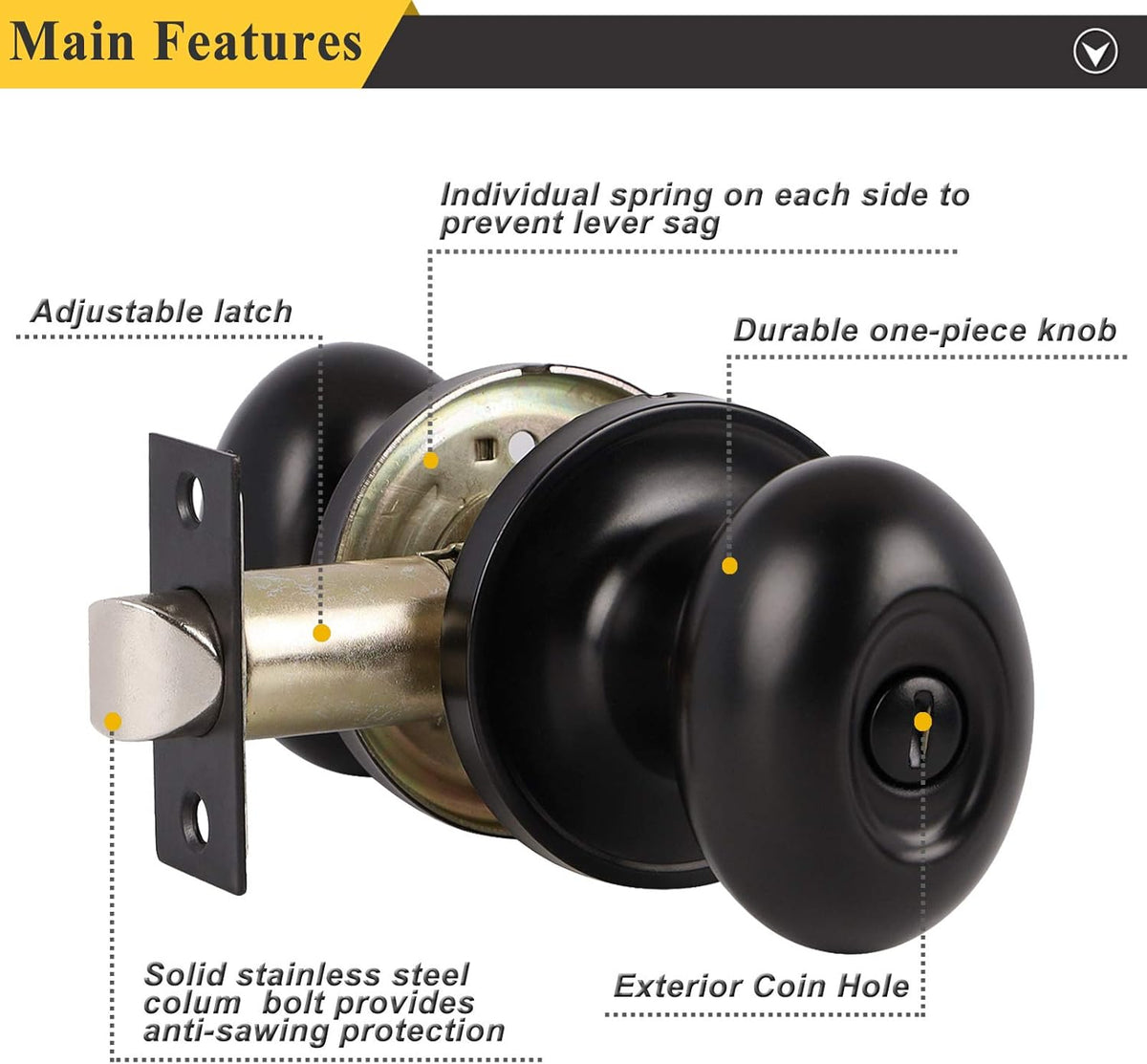 5 Pack Black Door Knobs Privacy Locks R54587