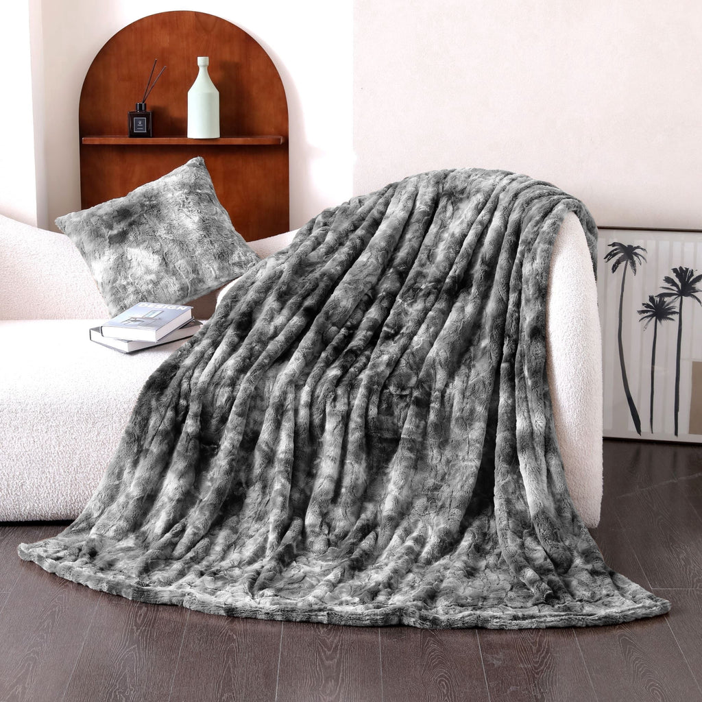 Oversized Soft Fuzzy Faux Fur Sherpa Throw Blanket 60''x80'' Gray E12055
