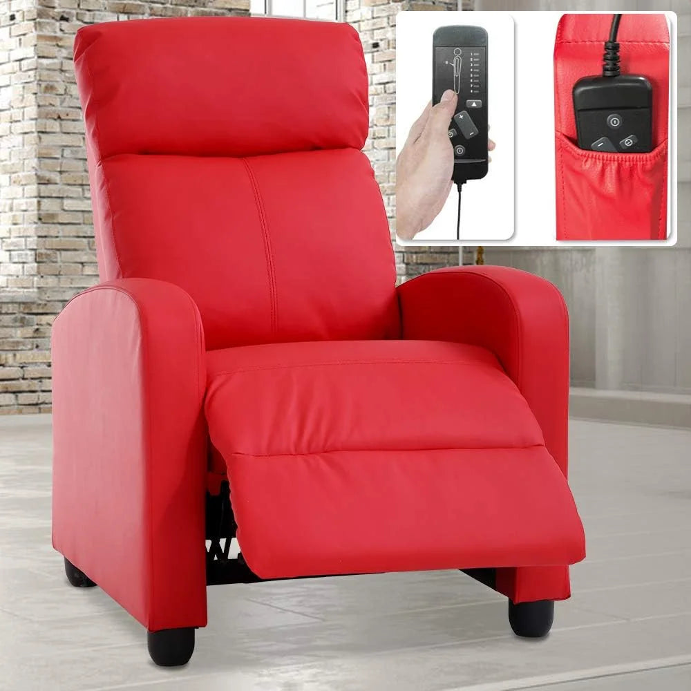 Red PU Leather Recliner Chair with Footrest U4714