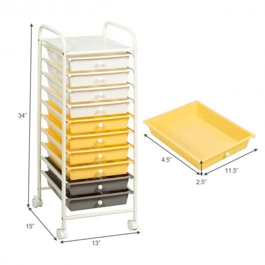 10 Drawer Yellow Rolling Storage Cart Organizer H429