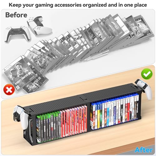 Video Game Disc Rack Tower Storage Holder Stand with Controller Holder C94852