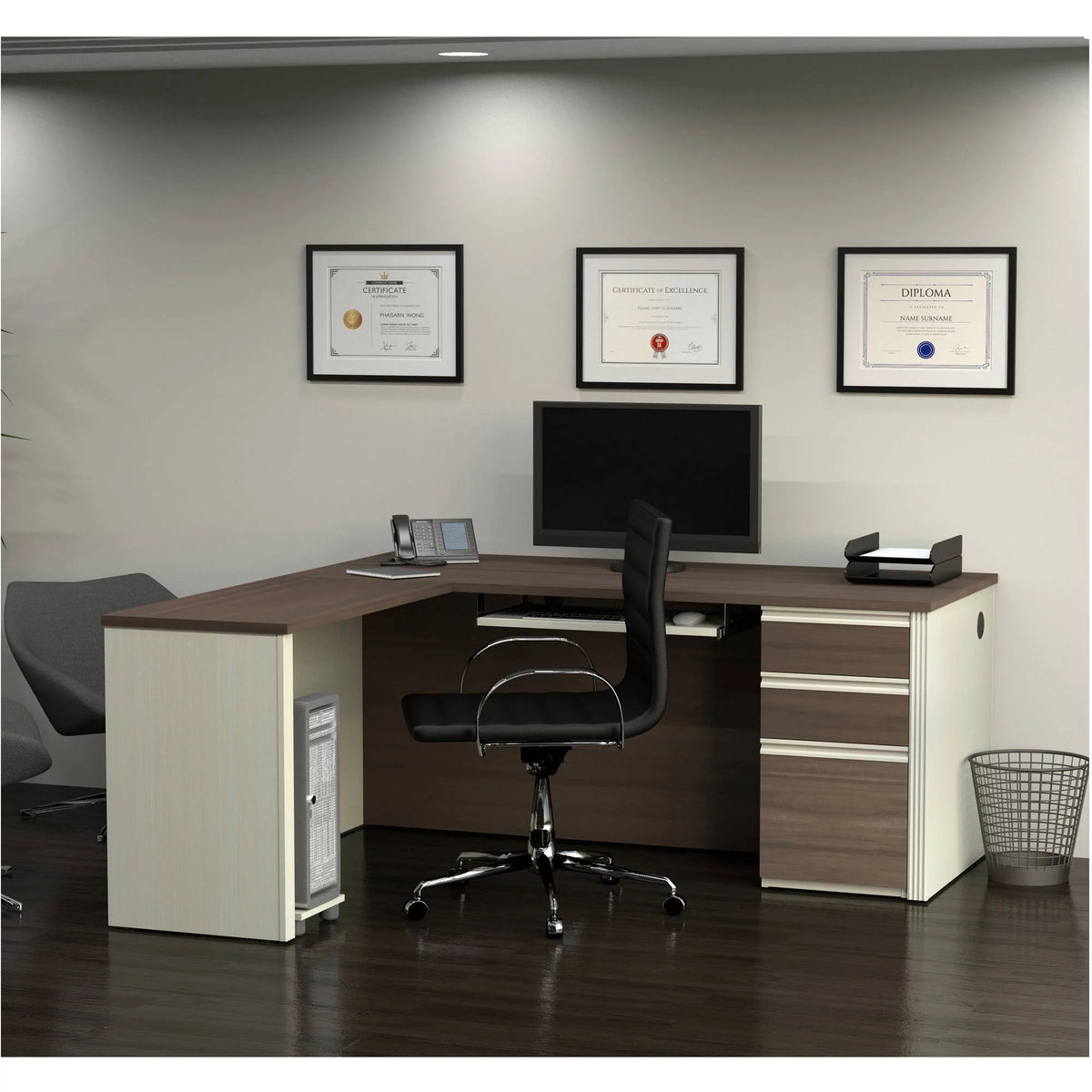 L-Shaped Workstation with Pedestal J94273