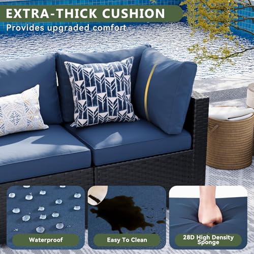 7 Piece Wicker Rattan Patio Sectional Sofa Set with Cushion D59833