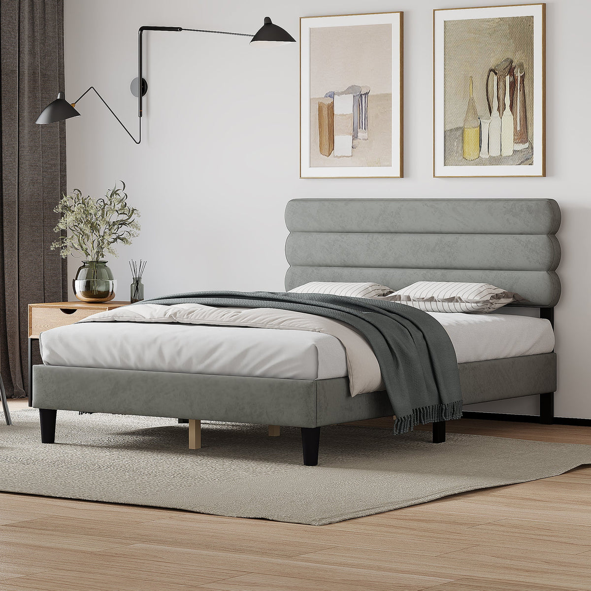 Queen Size Bed Frame Light Gray E86683
