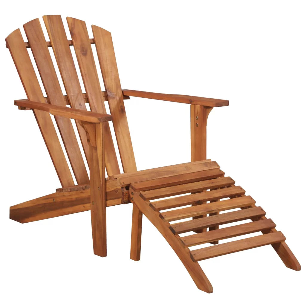 Brown Acacia Wood Adirondack Chair with Footrest D754