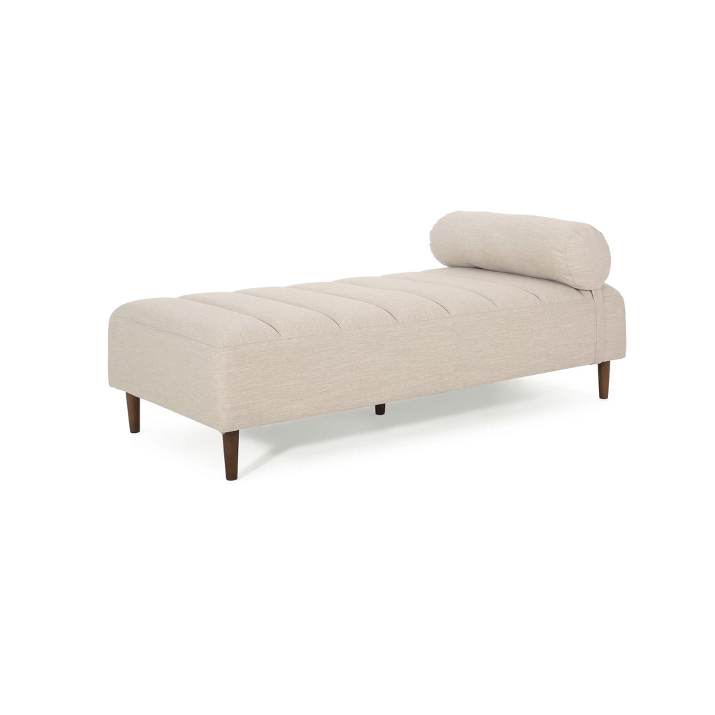 Beige Fabric Tufted Chaise Lounge with Bolster Pillow T352