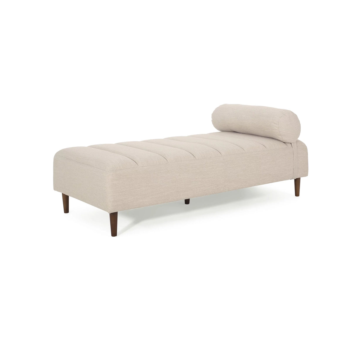 Beige Fabric Tufted Chaise Lounge with Bolster Pillow T352