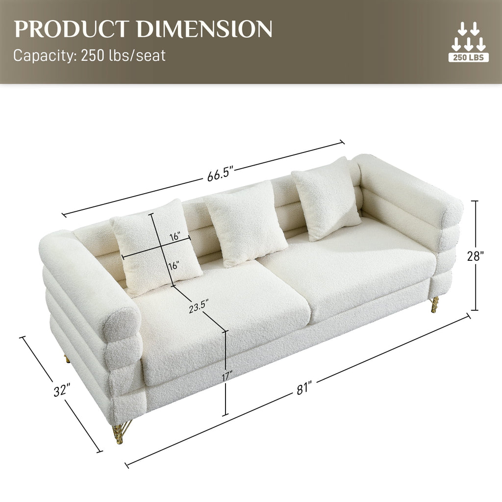 Teddy Fabric Bouclé 3-Seater Sofa with Golden Metal Legs F27563