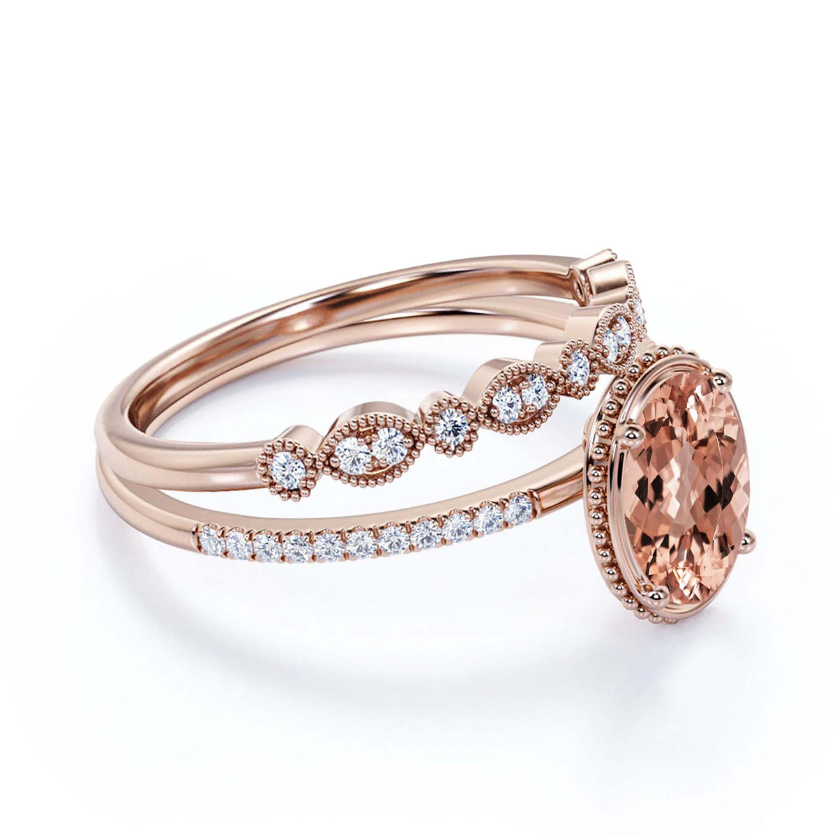 2.00 Carat Oval Cut Morganite And Diamond Moissanite Engagement Ring in 925 Sterling Silver With 18k Rose Gold Plating P108658