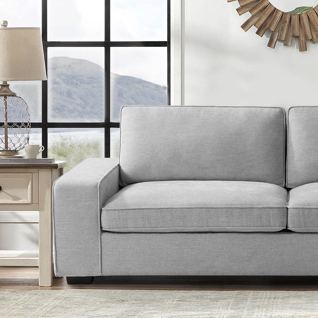 Light Grey Linen Loveseat Sofa with Solid Wood Frame J400355