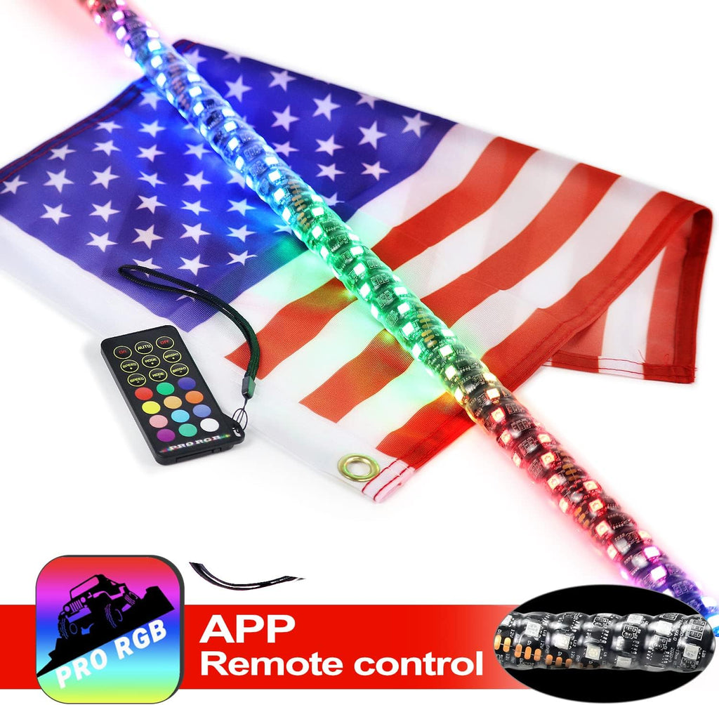 Seamless Spiral Wrapped 4FT Lighted Whips with Remote and App Control H7346