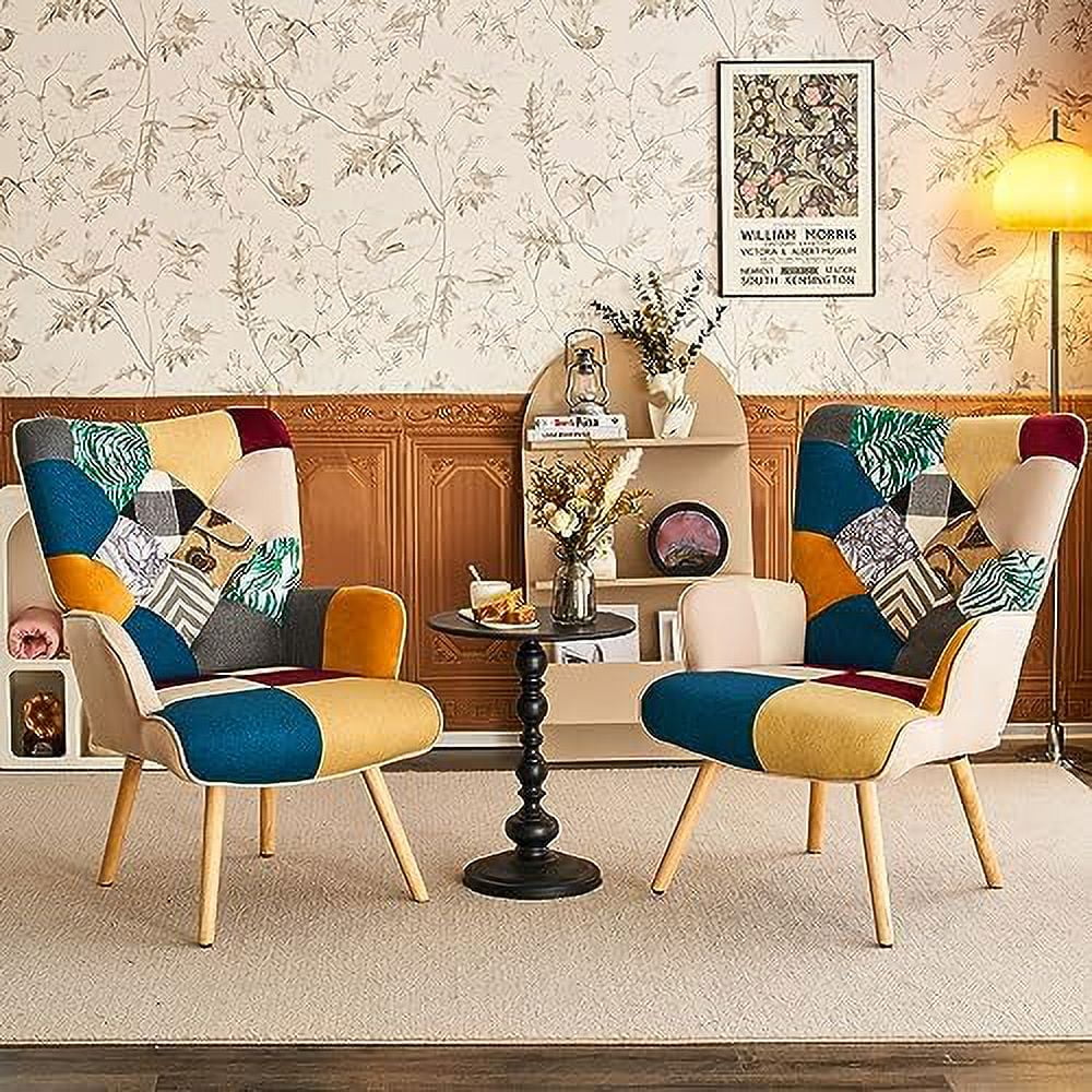 High Back Accent Chair with Linen Fabric and Wood Feet X579