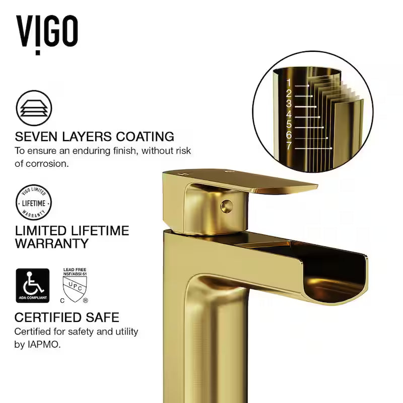 Single Handle Single-Hole Bathroom Vessel Faucet Matte Brushed Gold O227