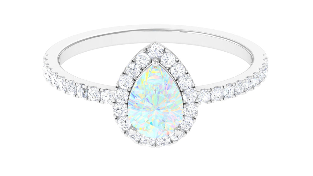 14K White Gold Teardrop Ring with Diamond Halo X249