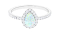 14K White Gold Teardrop Ring with Diamond Halo X249