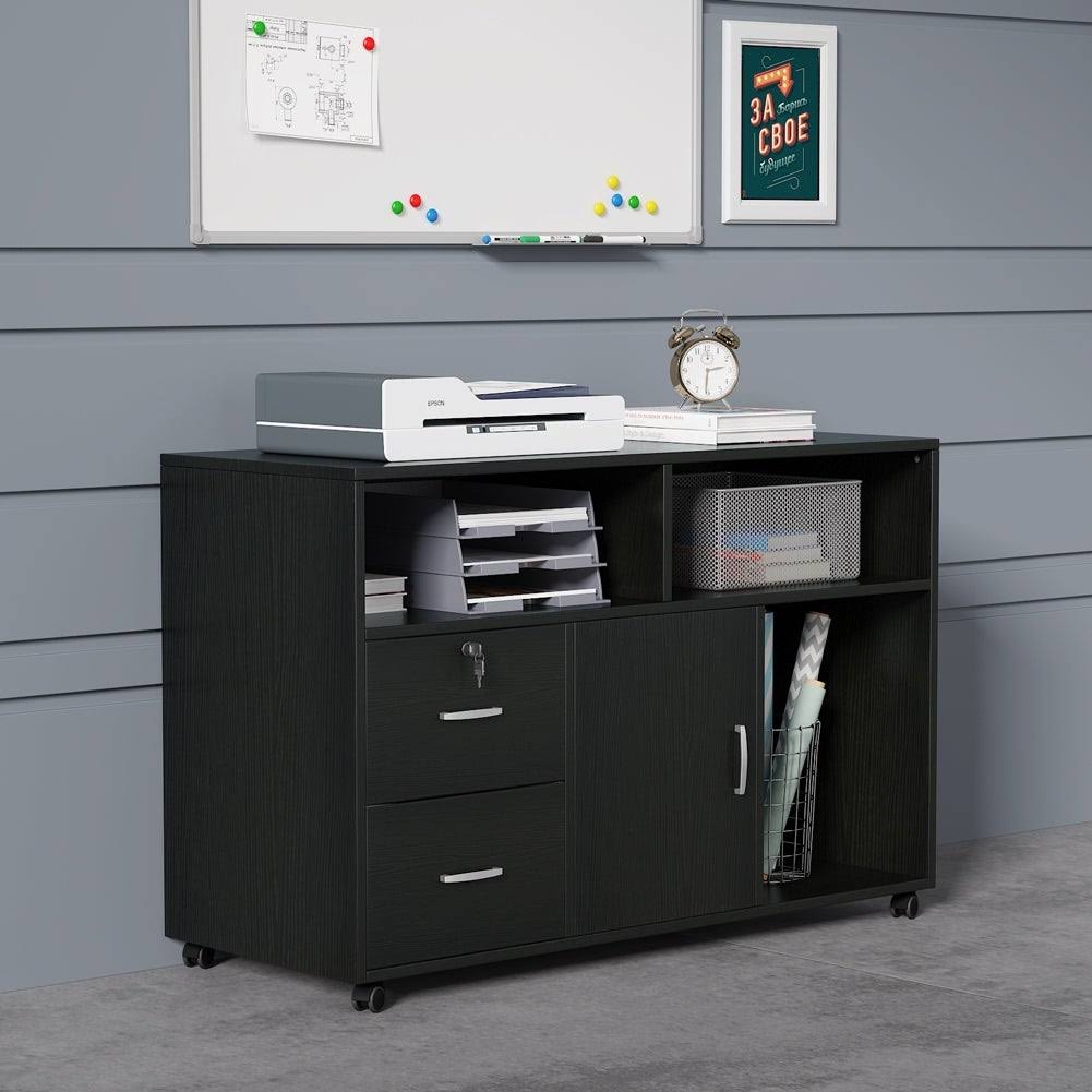 Black 2 Drawer Mobile Lateral File Cabinet with Storage Shelf D56312
