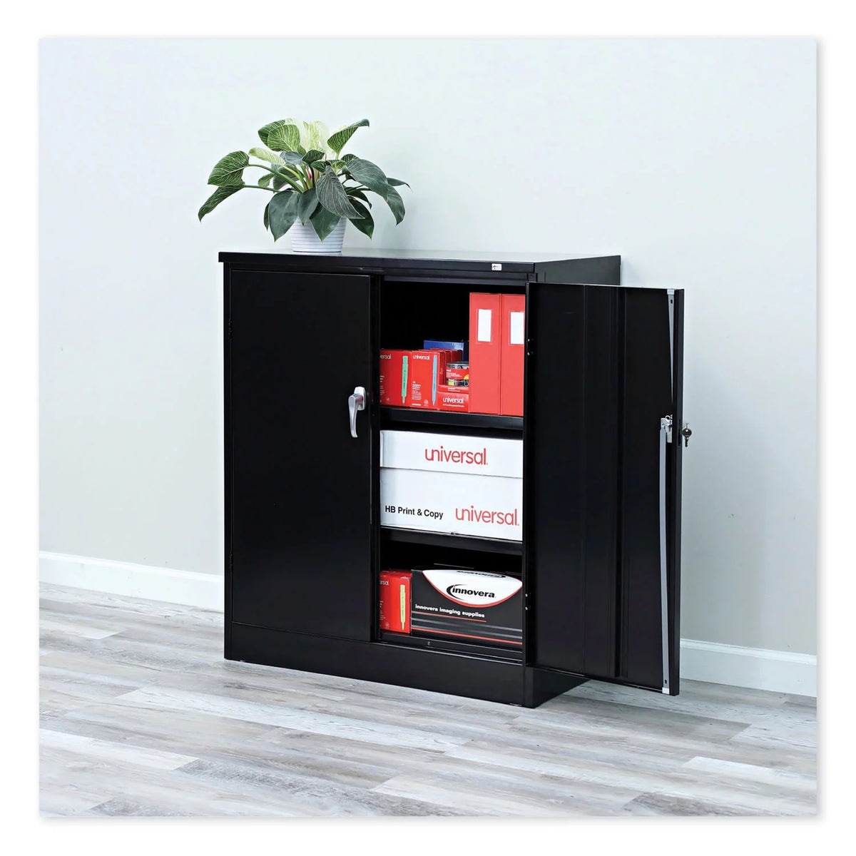 Black Heavy-Duty Welded Storage Cabinet with Two Adjustable Shelves Q34507