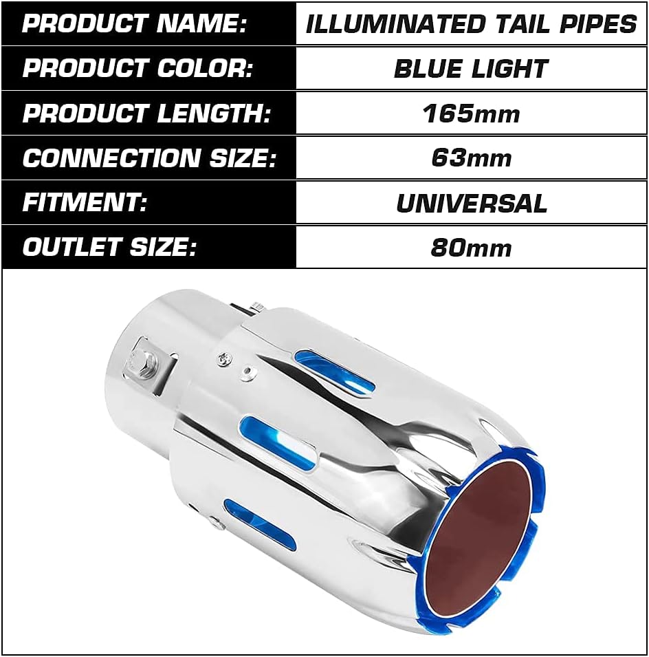 2.5" Inlet 3.5" Outlet LED Exhaust Tip Burnt Type 6.5" Length Car Exhaust Tail Pipe Pack of 2 T459