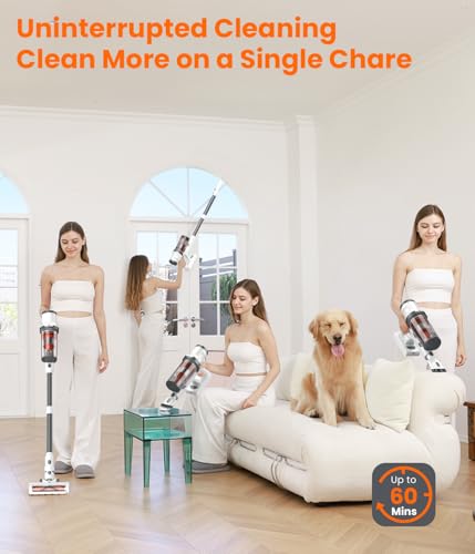 Cordless Vacuum Cleaner, 550W 45Kpa, 60Mins Runtime, 1.6L Dust Cup E2737