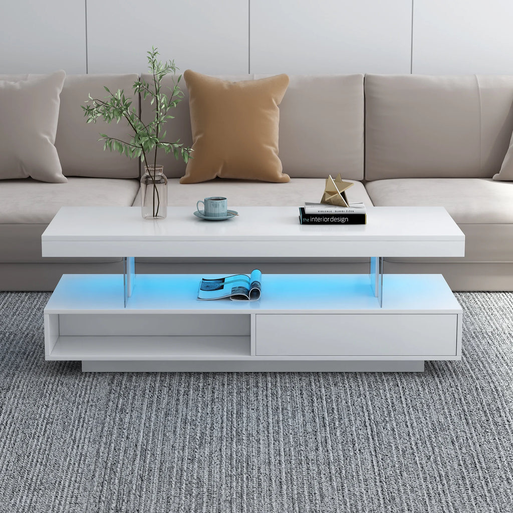 White LED Coffee Table with Storage and 2 Drawers L4029