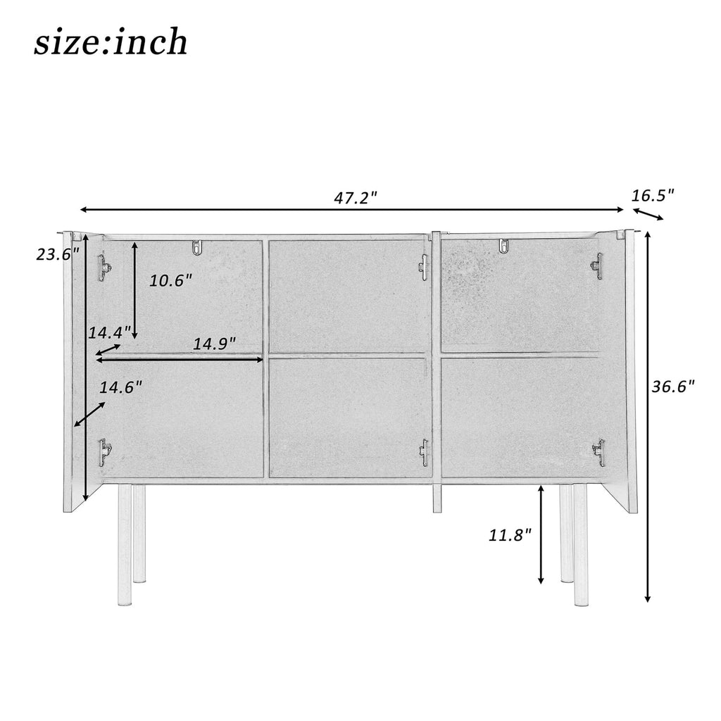 Black Modern Sideboard with Gold Metal Legs and Adjustable Shelves X472241