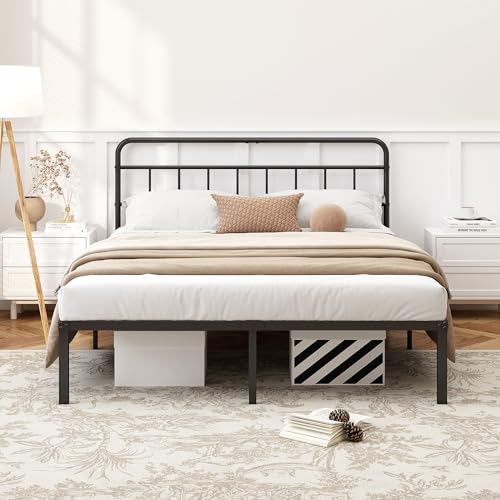 12 inches Full Size Black Metal Bed Frame with Headboard Y44662