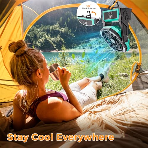 Portable Camping Fan, 20000mAh Rechargeable Battery Operated Fans with Lights, 4 Speed, Adjustable Brightness (Blue Black) Z95482