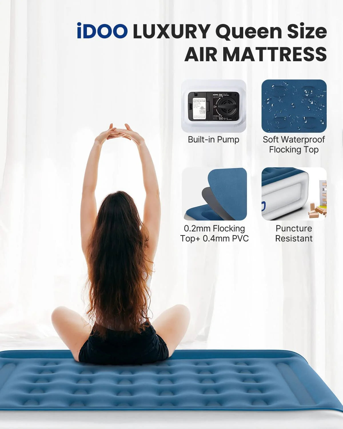 Queen Size Inflatable Air Mattress with Built-In Pump E158