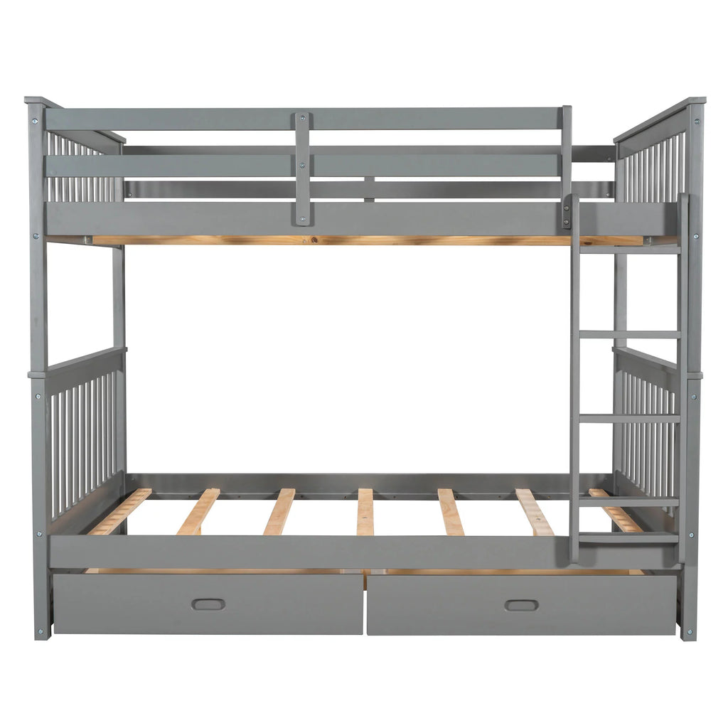 Full over Full Bunk Bed with Ladder and 2 Drawers, Gray U593688