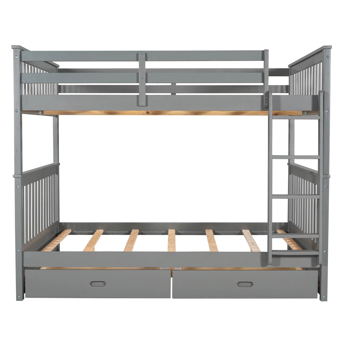 Full over Full Bunk Bed with Ladder and 2 Drawers, Gray U593688