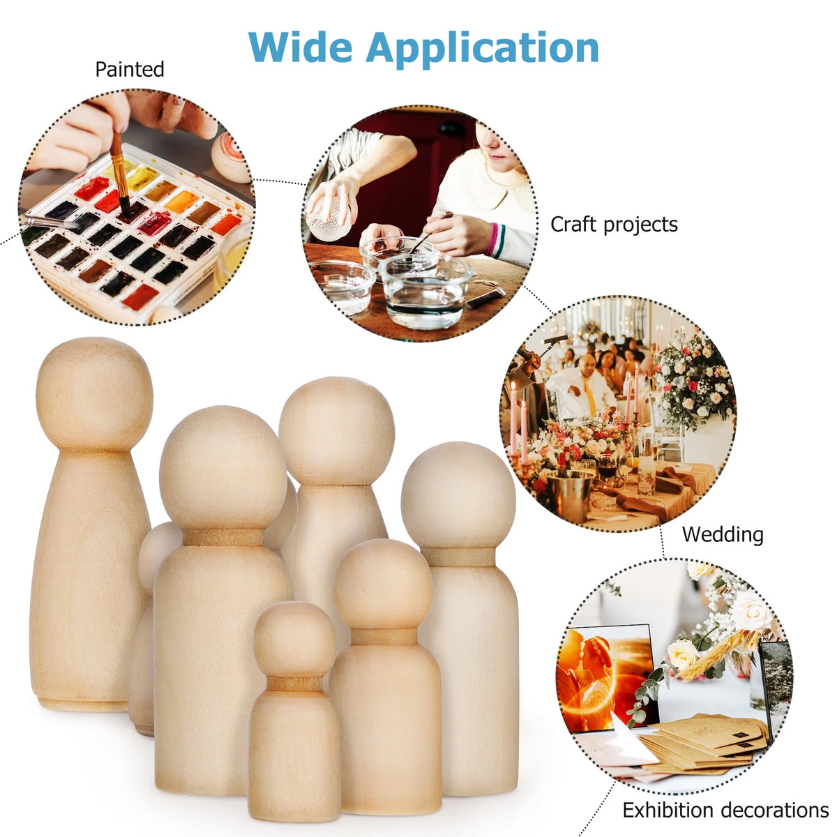 50 Pcs Wooden Peg Dolls Blank Craft Painting O3150