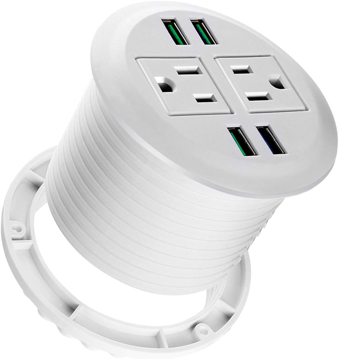 3 inch Desk USB C Power Grommet, 2 Outlets, 3 USB, Pack of 2 M51413