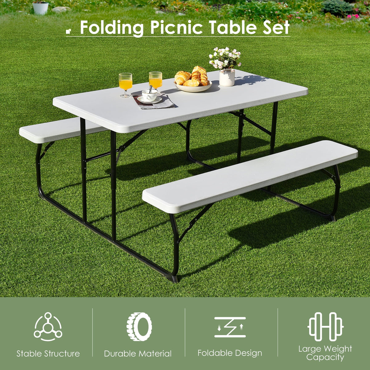 Folding Picnic Table Bench Set Grey O778383