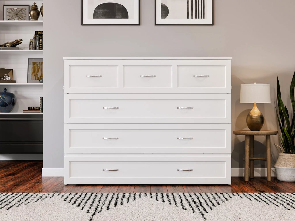 White Solid Wood Murphy Bed Chest with Mattress X308708
