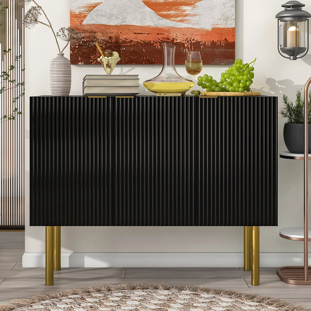 Black Modern Sideboard with Gold Metal Legs and Adjustable Shelves X472241