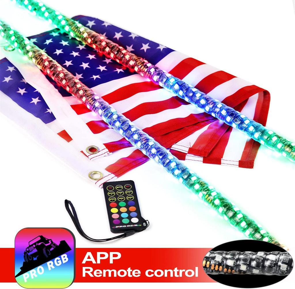 Seamless Spiral Wrapped 4FT Lighted Whips with Remote and App Control H7346