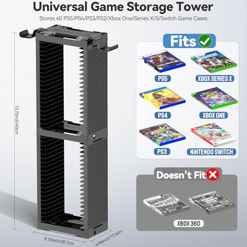 Video Game Disc Rack Tower Storage Holder Stand with Controller Holder C94852