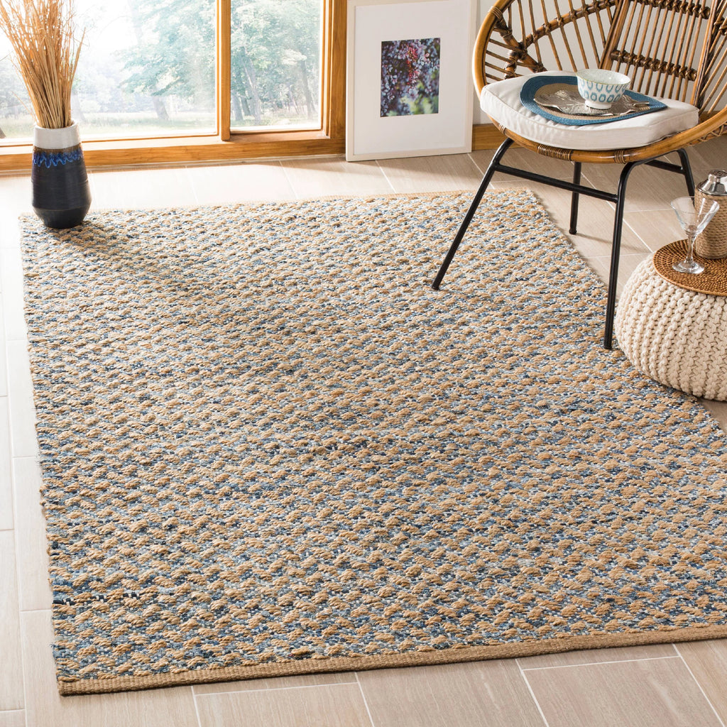 8' x 10' Blue Natural Jute Geometric Area Rug H917