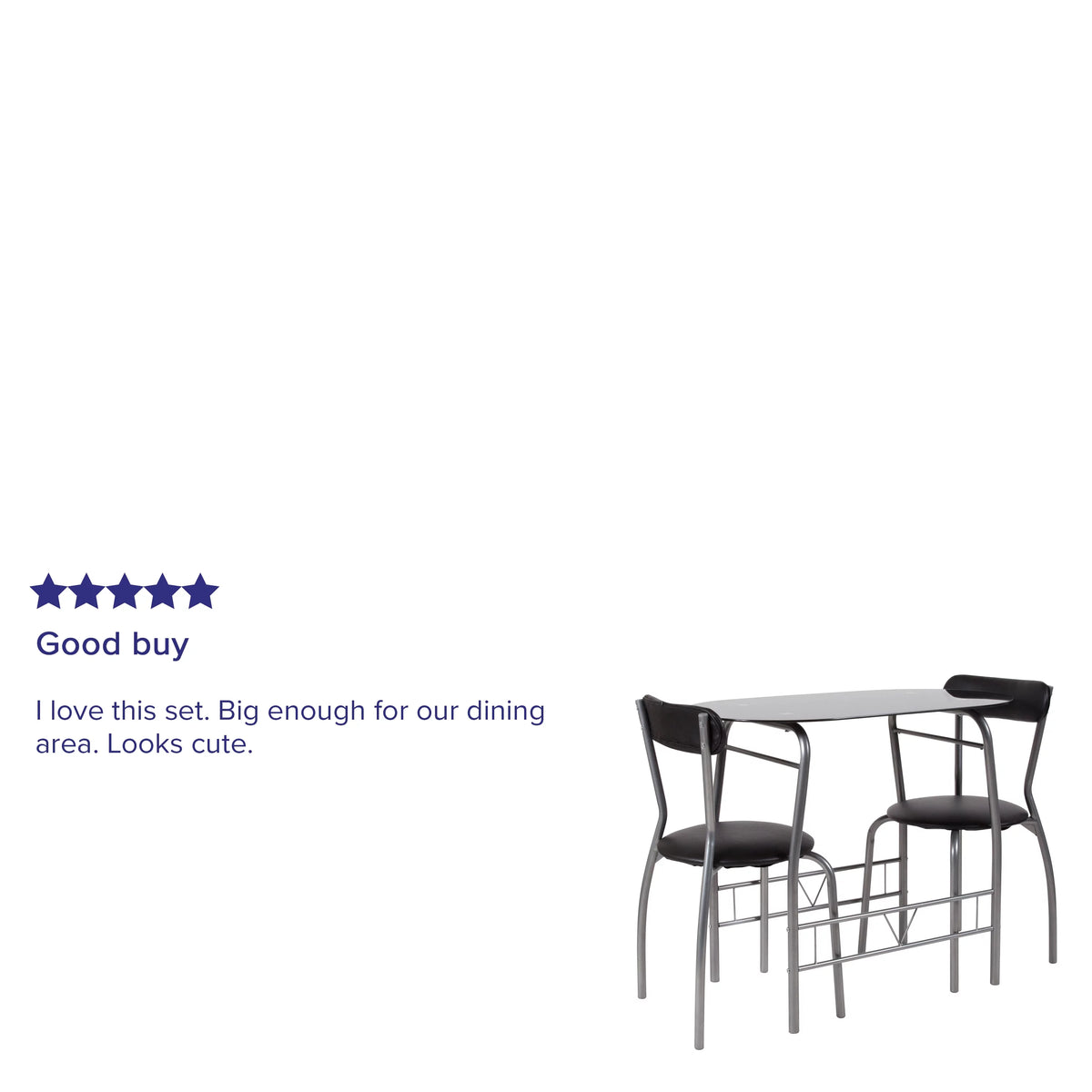 3 Piece Bistro Set with Black Glass Top Table and Black Vinyl Chairs J696