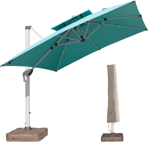 10 FT Offset Cantilever Patio Umbrella with Waterproof Cover, Blue C804