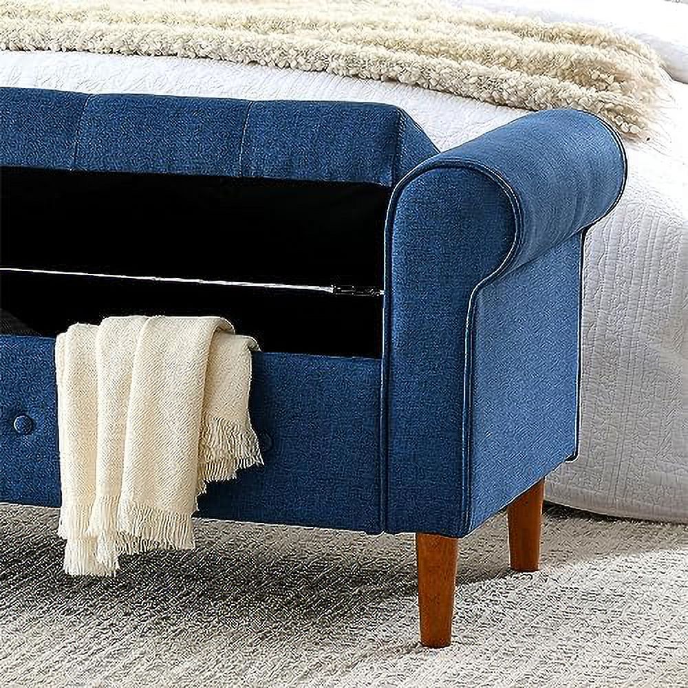 PU Leather Rolled Arm Bed Ottoman Bench with Solid Wood Legs C7653