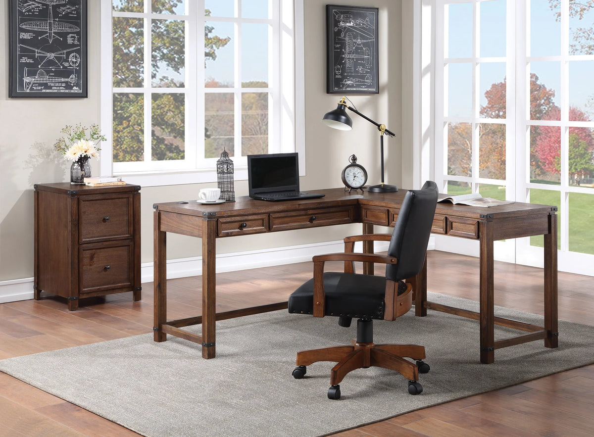 L-Shape Desk in Brushed Walnut Finish I907