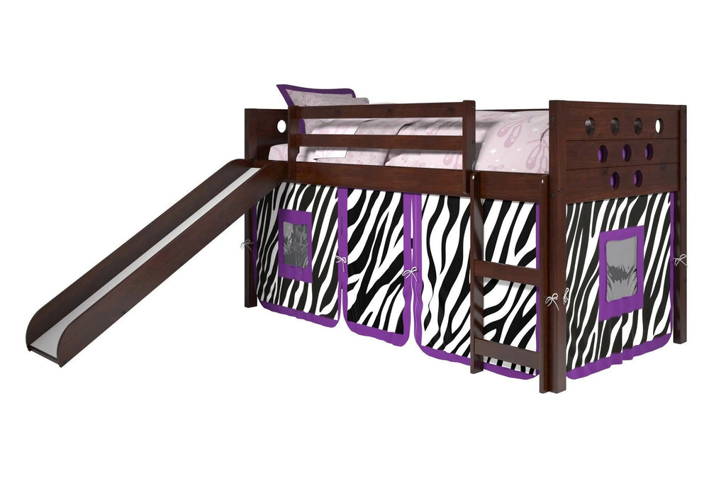 Twin Circles Low Loft with Slide and Zebra Tent Kit in Dark Cappuccino Finish M644195