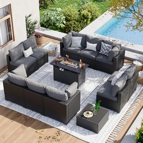 7 Piece Wicker Rattan Patio Sectional Sofa Set with Cushion D59833