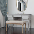 Beige Upholstered Bench with Carved Wood Legs E30301