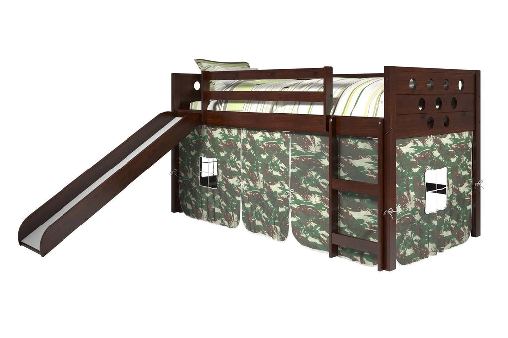 Twin Circles Low Loft with Slide and Camo Tent Kit in Dark Cappuccino Finish N535651